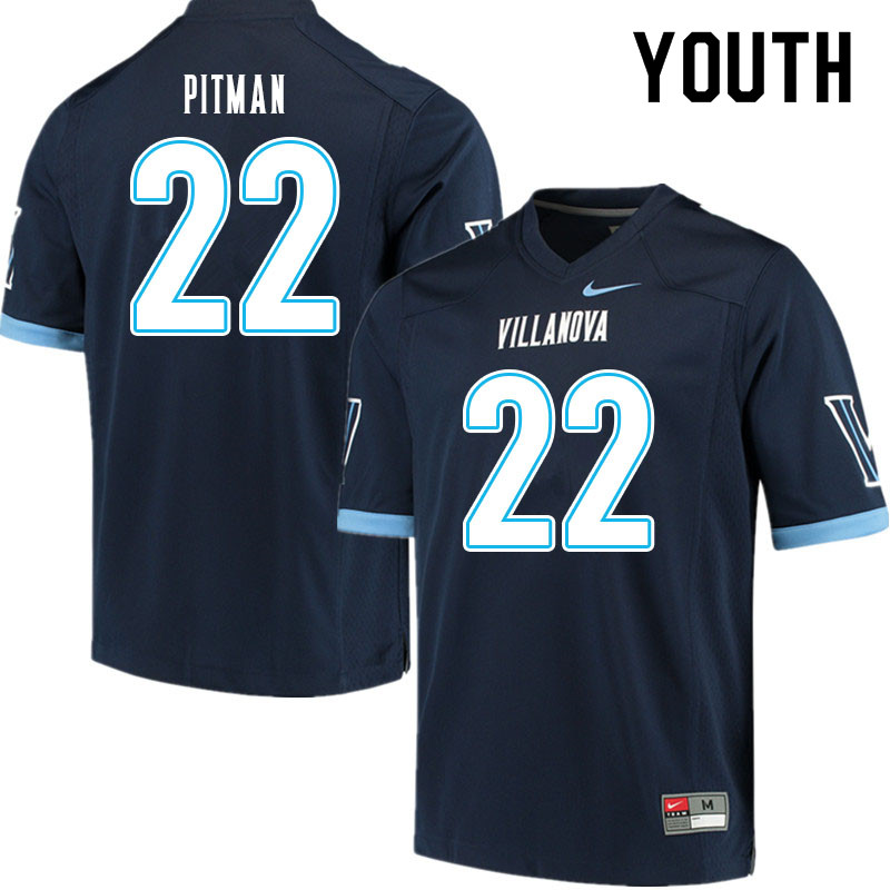 Youth #22 Jonnie Pitman Villanova Wildcats College Football Jerseys Sale-Navy
